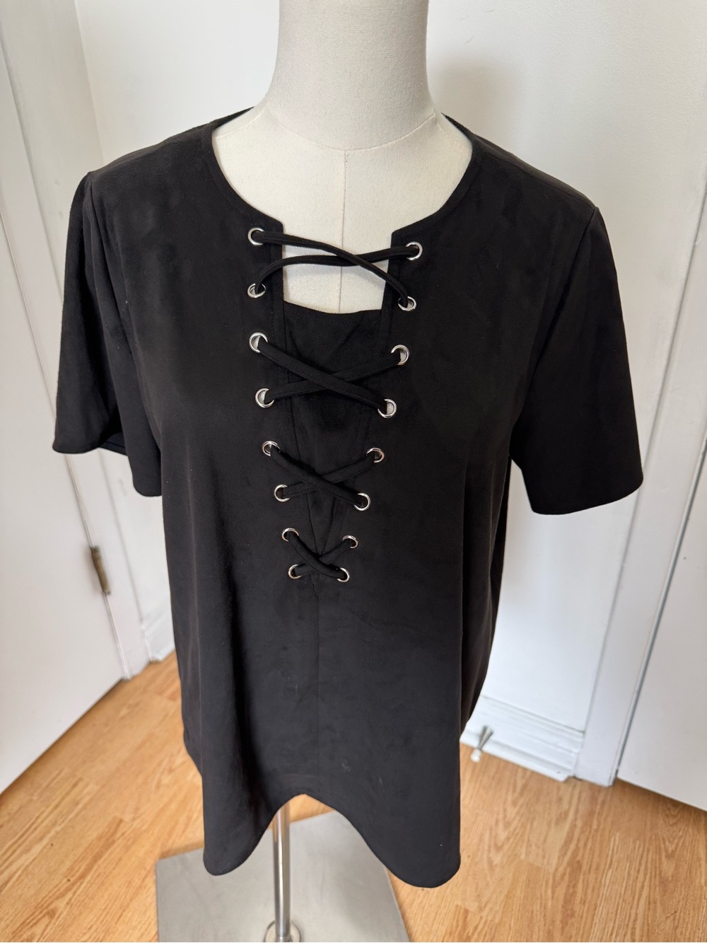 Michael Kors Black Lace-Up Short Sleeve Women's Top
